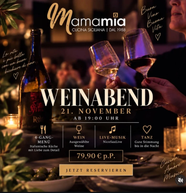 Mama Mia Weinabend 2026 Plakat