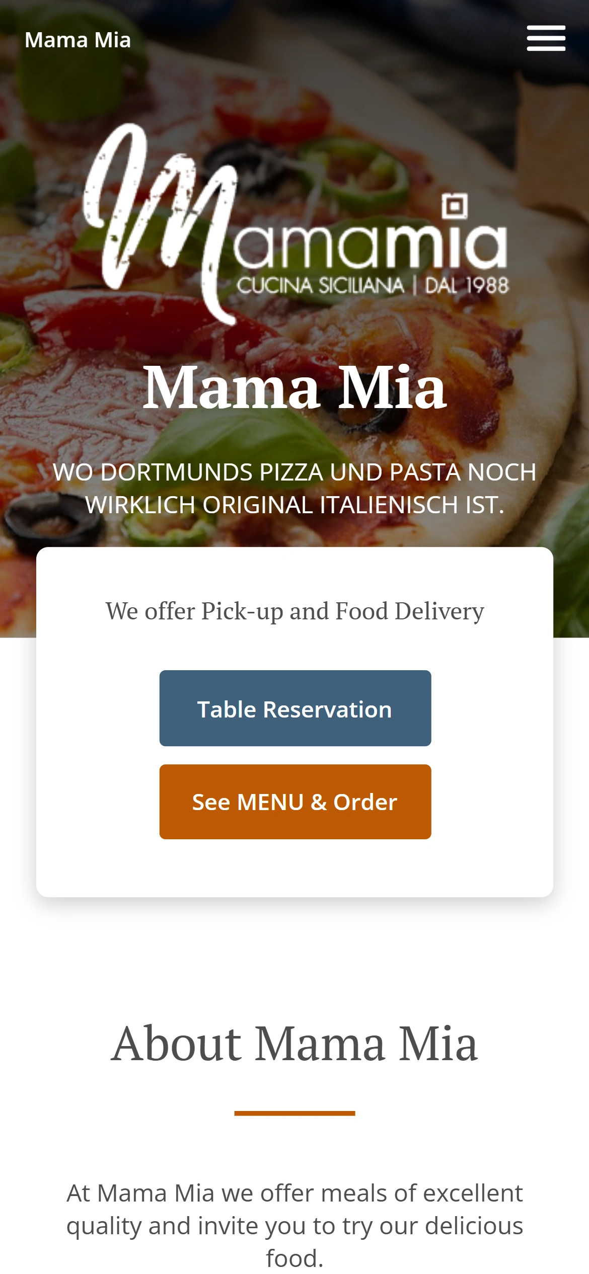 Mama Mia Web App mobile Ansicht