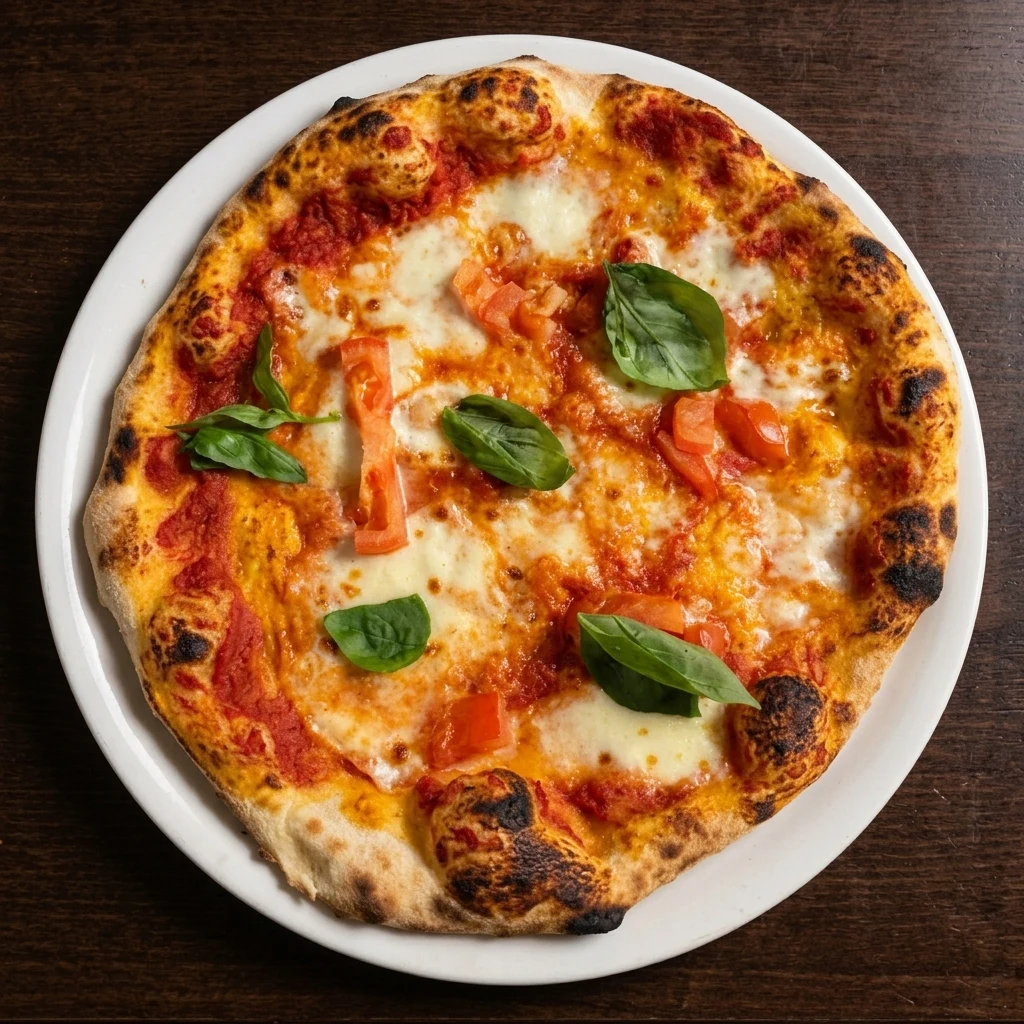 Klassische Pizza Margherita mit frischem Basilikum und Büffelmozzarella