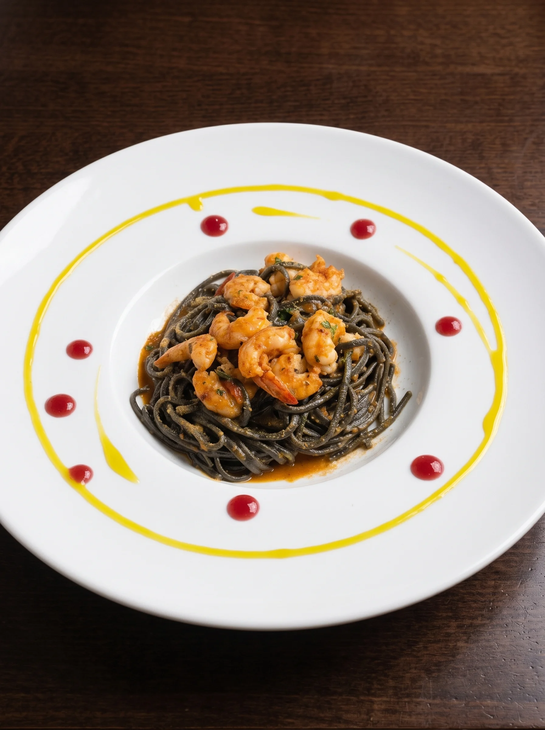 Schwarze Linguine mit Garnelen und Cherrytomaten